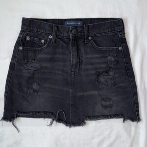 Aeropostale Black Distressed Denim Mini Skirt High Rise Raw Hem Size 0